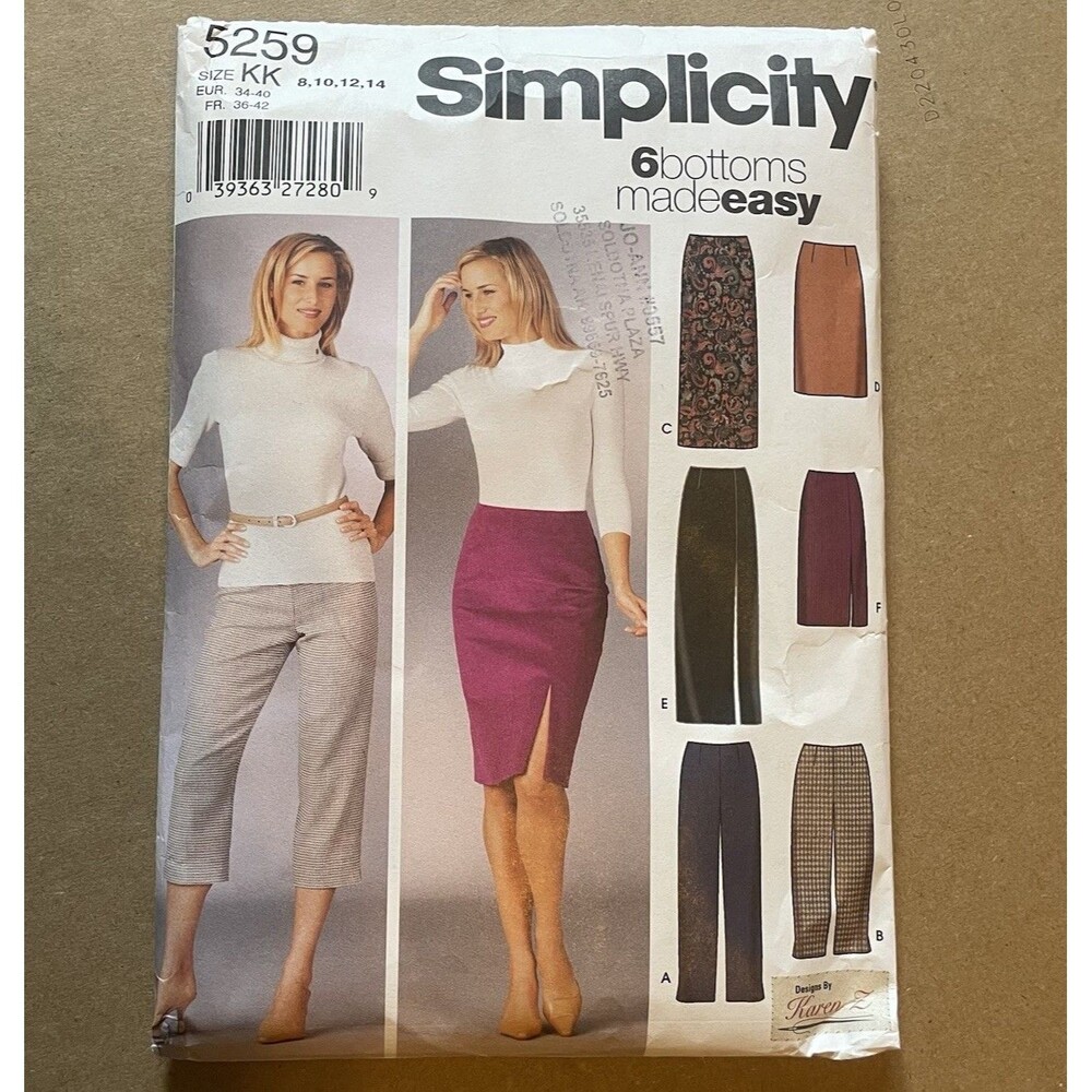 Simplicity Sewing Pattern by Karen Z 5259 Women 8 10 12 14 Skirt Capri Slim Pant